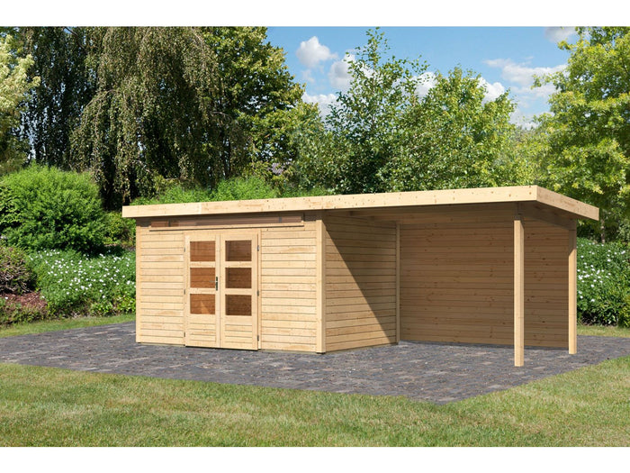 Karibu Gartenhaus Kandern 7 mit Anbaudach 3,2 Meter inkl. Rückwand