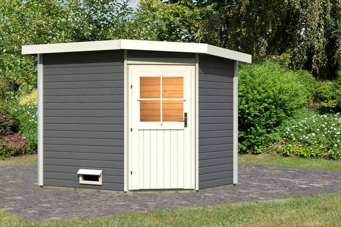 Karibu Saunahaus Mikka 38 mm -terragrau- ohne Ofen- klassische Tür