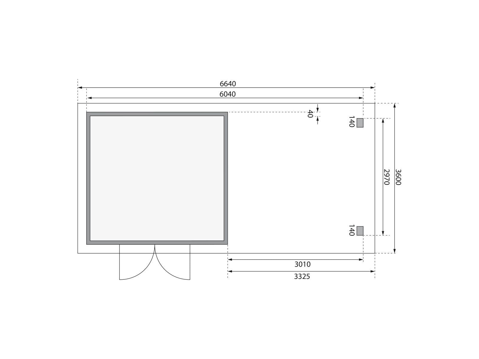 Karibu Gartenhaus Northeim 3 natur mit Anbaudach 3,0 Meter inkl. Rückwand