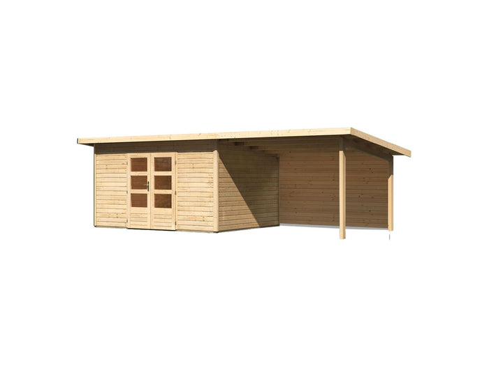 Karibu Gartenhaus Northeim 4 natur mit Anbaudach 3 m inkl. Rückwand