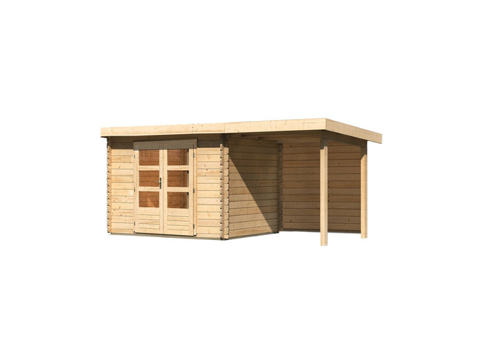 Karibu Gartenhaus Bastrup 3 mit Anbaudach 2 Meter inkl. Rückwand