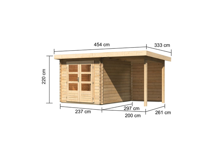 Karibu Gartenhaus Bastrup 4 mit Anbaudach 2 Meter inkl. Rückwand