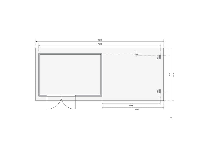 Karibu Gartenhaus Bastrup 8 mit Anbaudach 4 Meter inkl. Rück- und Seitenwand