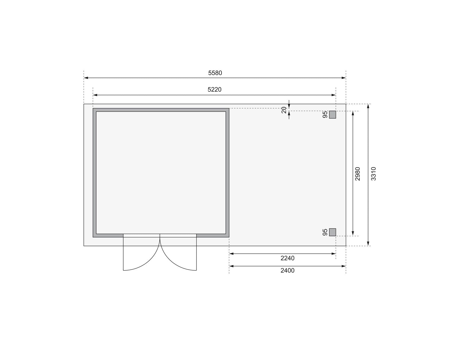 Karibu Gartenhaus Kerko 6 mit 2,40 m Anbaudach, 19 mm, natur