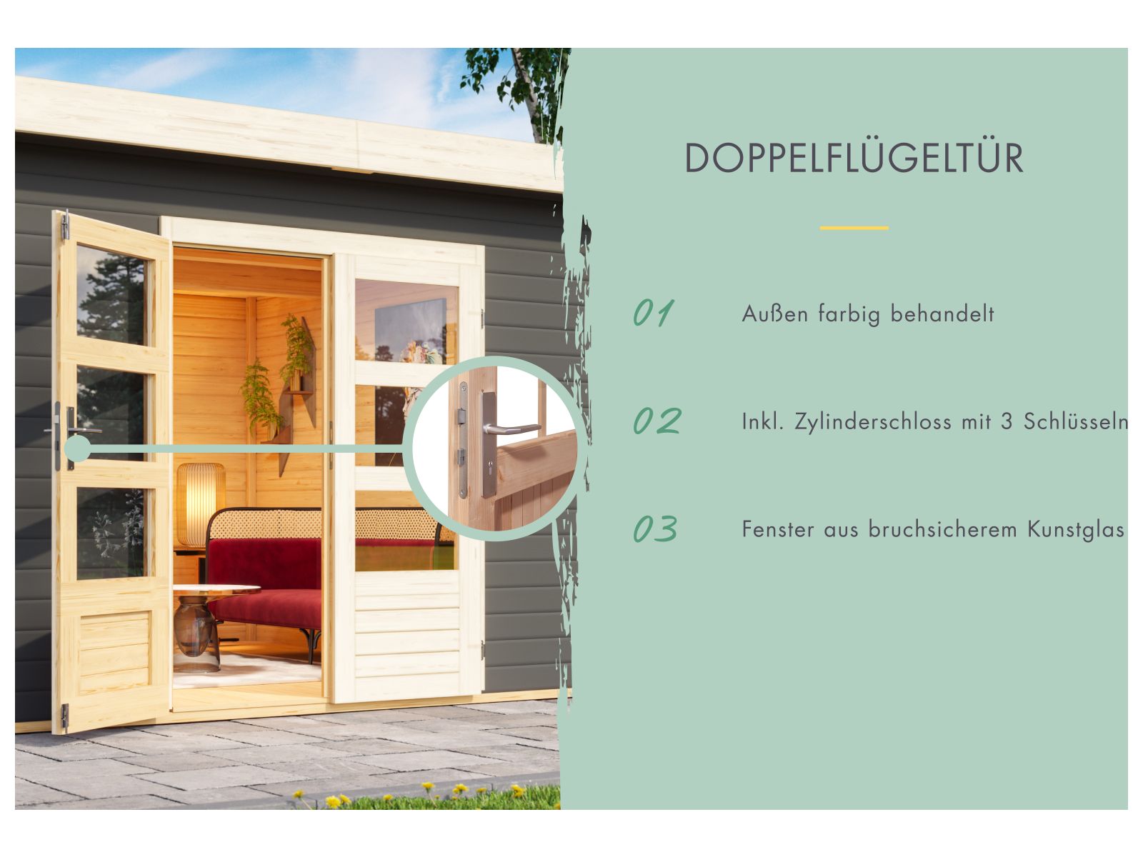 Karibu Gartenhaus Kandern 1 mit Anbaudach 2,35 m, terragrau