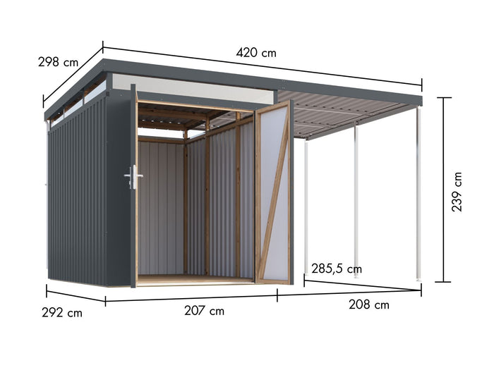 Karibu Metallhaus Aurum 2,5 in Anthrazit, inkl. Anbaudach 2 m