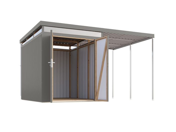 Karibu Metallhaus Aurum 2,5 in Graualuminium, inkl. Anbaudach 2 m