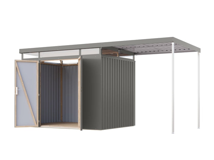 Karibu Metallhaus Aurum 3 in Graualuminium, inkl. Anbaudach 2 m