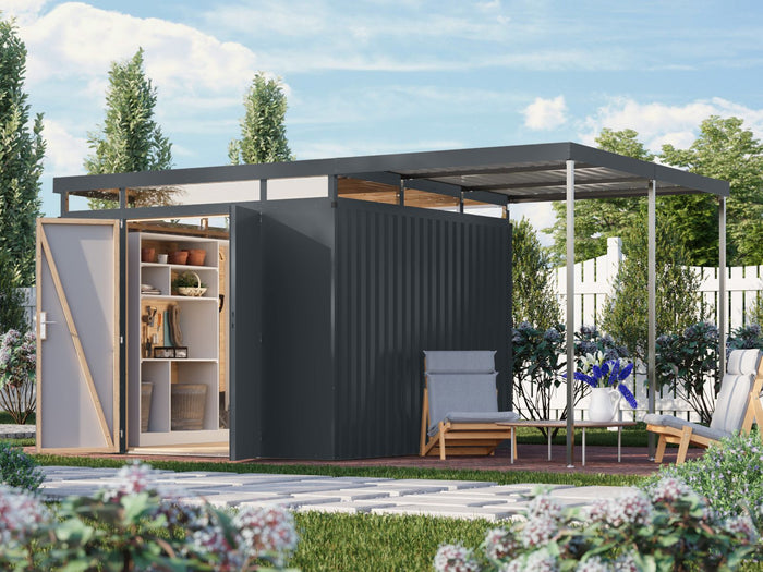 Karibu Metallhaus Aurum 3,5 in Anthrazit, inkl. Anbaudach 2 m