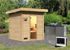 Karibu Saunahaus Caapi 3, inkl. 9 kW Bioofen ext. Steuerung - mit Klarglastür und Fußboden