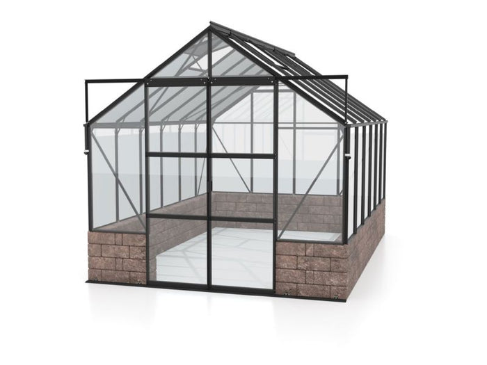 Vitavia Gewächshaus Cassandra 9900 ESG 3 mm Alu schwarz pulverbeschichtet, inkl. Sockelmauer Herbstlaub