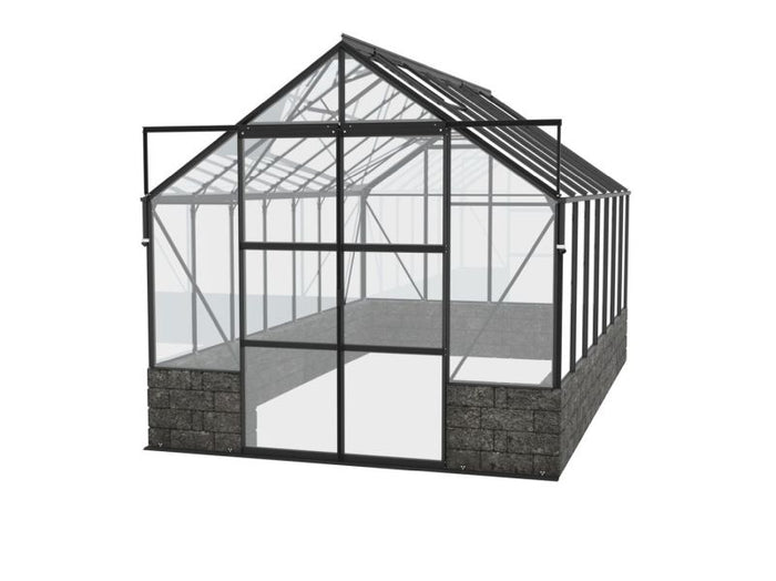 Vitavia Gewächshaus Cassandra 11500 ESG 3 mm Alu Schwarz pulverbeschichtet, inkl. Sockelmauer Basalt