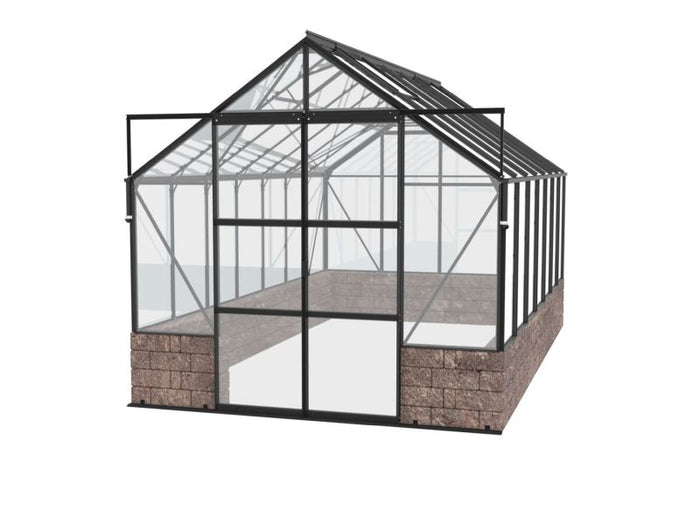 Vitavia Gewächshaus Cassandra 11500 ESG 3 mm Alu Schwarz pulverbeschichtet, inkl. Sockelmauer Herbstlaub