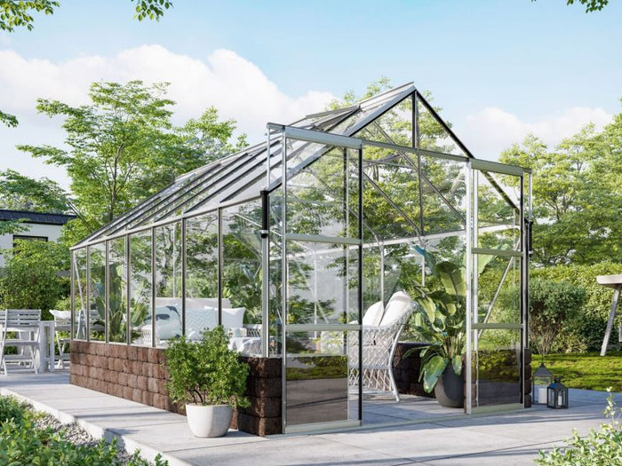 Vitavia Gewächshaus Cassandra 11500 ESG 3 mm Alu eloxiert, inkl. Sockelmauer Herbstlaub