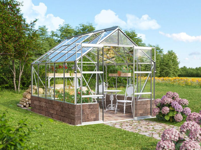 Vitavia Gewächshaus Cassandra 8300 ESG 3 mm Alu eloxiert, inkl. Sockelmauer Herbstlaub