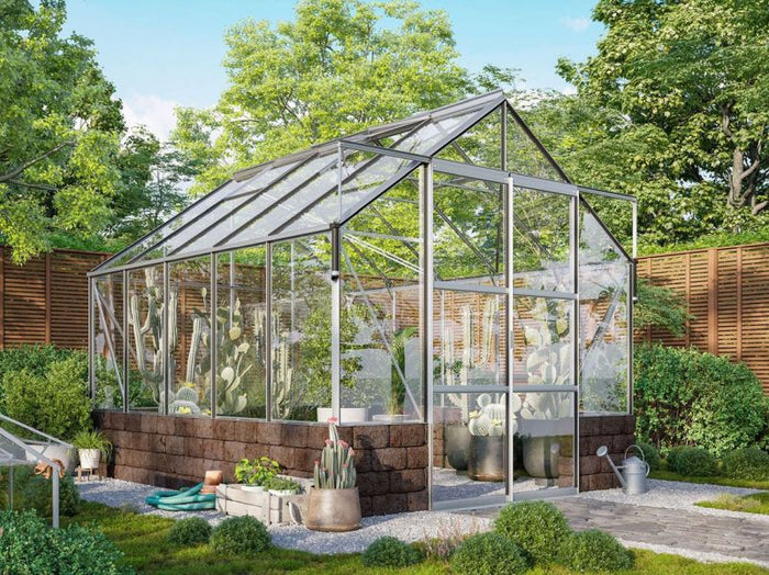 Vitavia Gewächshaus Cassandra 8300 ESG 3 mm Alu eloxiert, inkl. Sockelmauer Herbstlaub