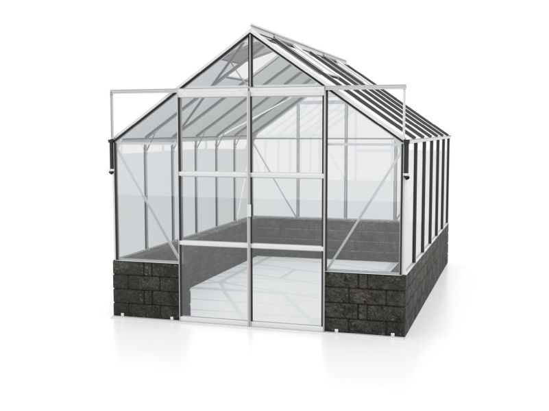 Vitavia Gewächshaus Cassandra 9900 ESG 3 mm Alu eloxiert, inkl. Sockelmauer Basalt