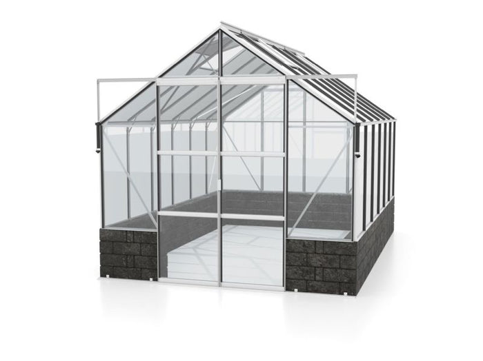 Vitavia Gewächshaus Cassandra 9900 ESG 3 mm Alu eloxiert, inkl. Sockelmauer Basalt