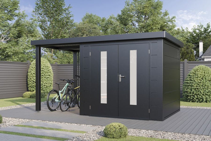 Wolff Finnhaus Metallgartenhaus Elvar 3924, Anthrazit, inkl. Seitendach links 1,50 m