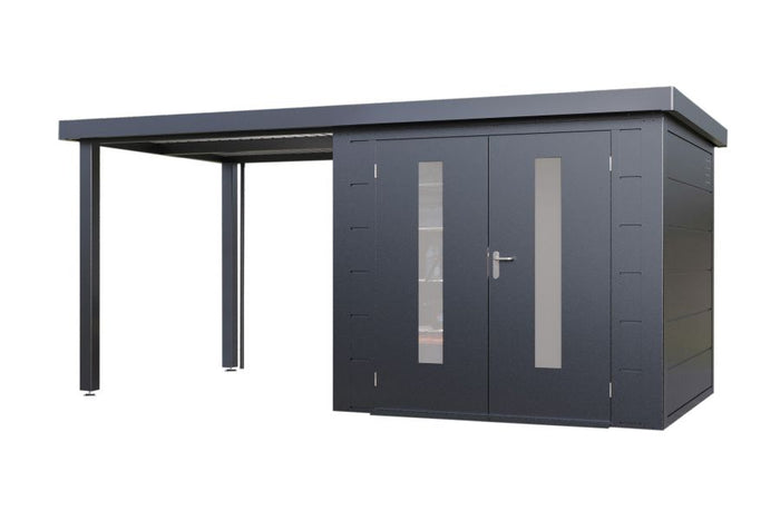 Wolff Finnhaus Metallgartenhaus Elvar 4824, Anthrazit, inkl. Seitendach links 2,40 m