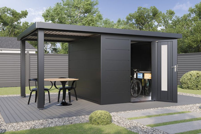 Wolff Finnhaus Metallgartenhaus Elvar 4824, Anthrazit, inkl. Seitendach links 2,40 m