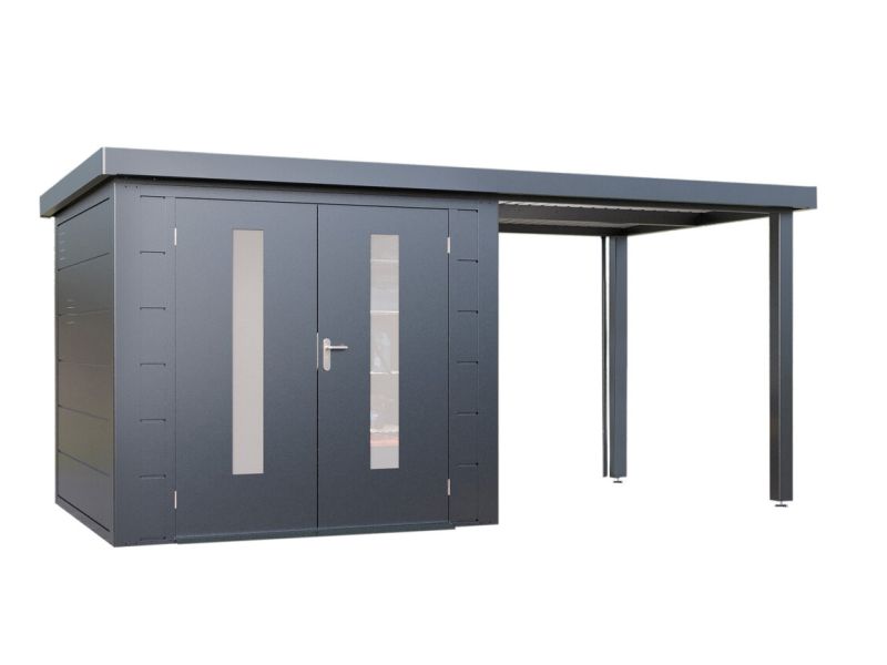 Wolff Finnhaus Metallgartenhaus Elvar 4824, Anthrazit, inkl. Seitendach rechts 2,40 m