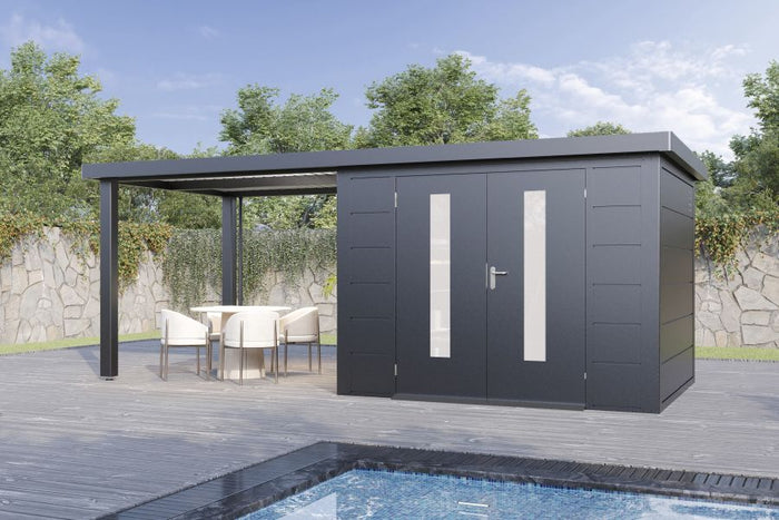 Wolff Finnhaus Metallgartenhaus Elvar 6024, Anthrazit, inkl. Seitendach links 2,40 m