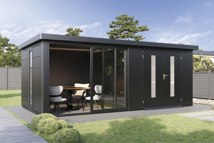 Wolff Finnhaus Metallgartenhaus Elvar 6030, Anthrazit, inkl. Seitendach links 3 m