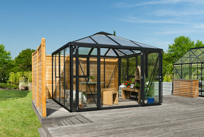 Vitavia Gewächshaus Fortuna 10200, ESG 3mm / HKP 10 mm, Schwarz , inkl. intergriertes Bodenprofil