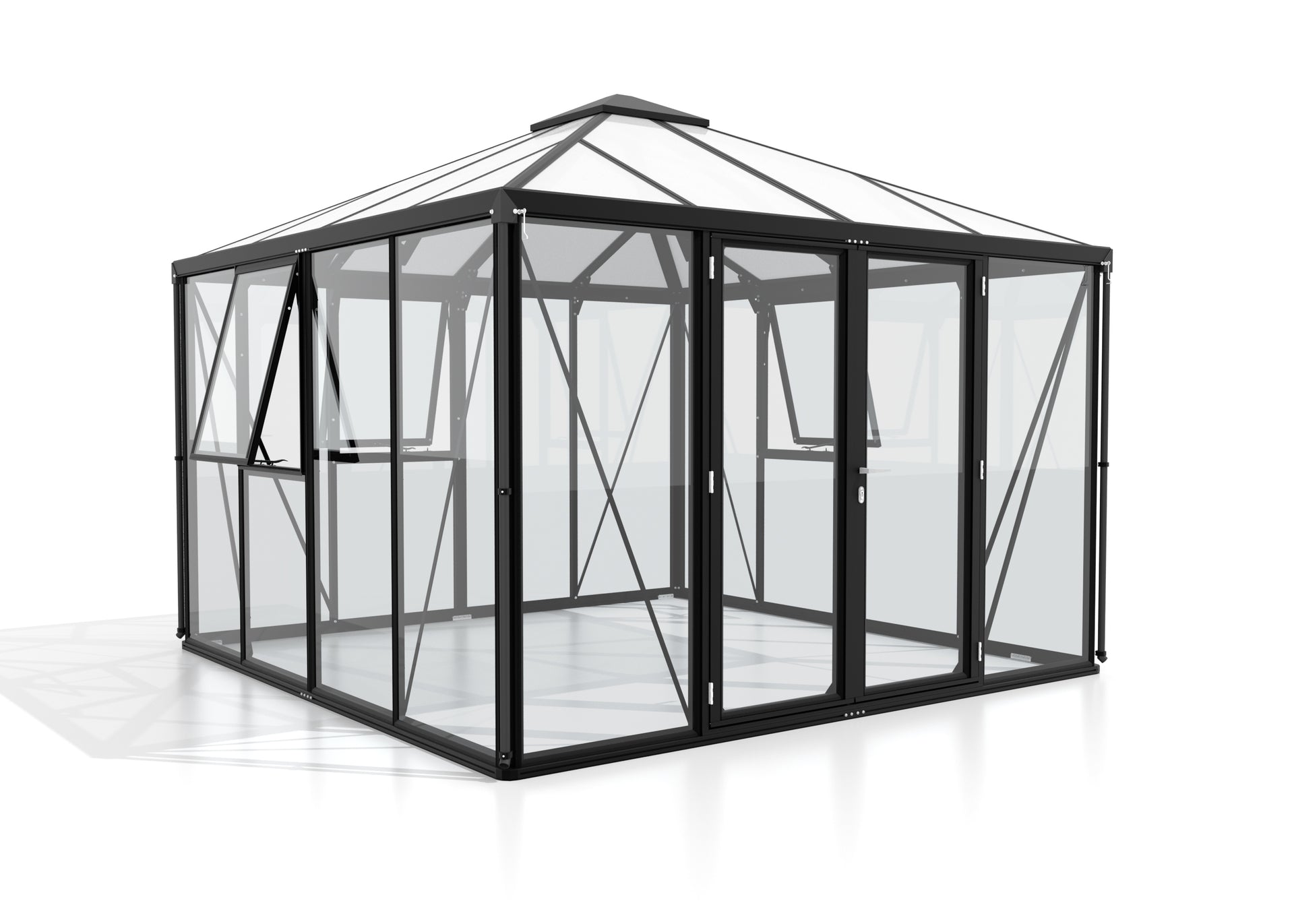 Vitavia Gewächshaus Fortuna 10200, ESG 3mm / HKP 10 mm, Schwarz , inkl. intergriertes Bodenprofil