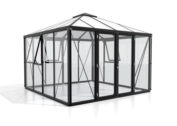 Vitavia Gewächshaus Fortuna 10200, ESG 3mm / HKP 10 mm, Schwarz , inkl. intergriertes Bodenprofil