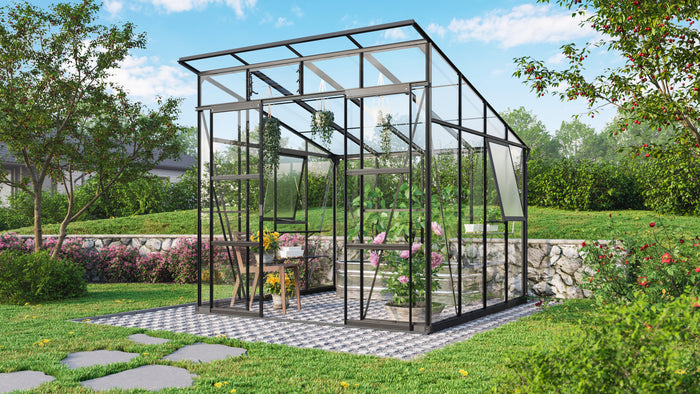 Vitavia Gewächshaus Playa 7600 Schwarz, ESG 3mm/HKP 6mm, inkl. Stahlfundament