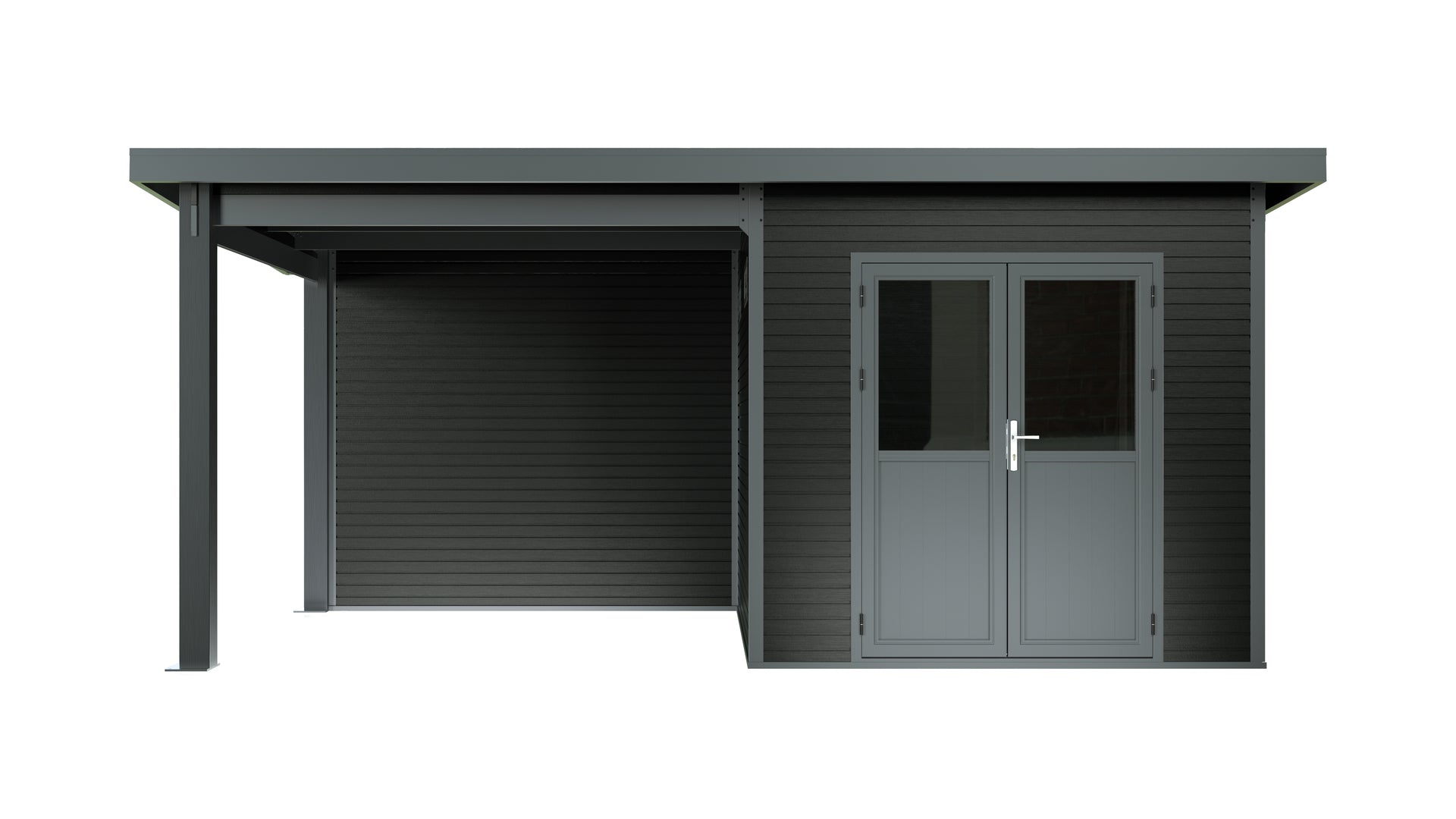 WPC Gartenhaus Linia 5228 mit Anbaudach und Rückwand, inkl. Dachrinnen-Set, Anthrazit