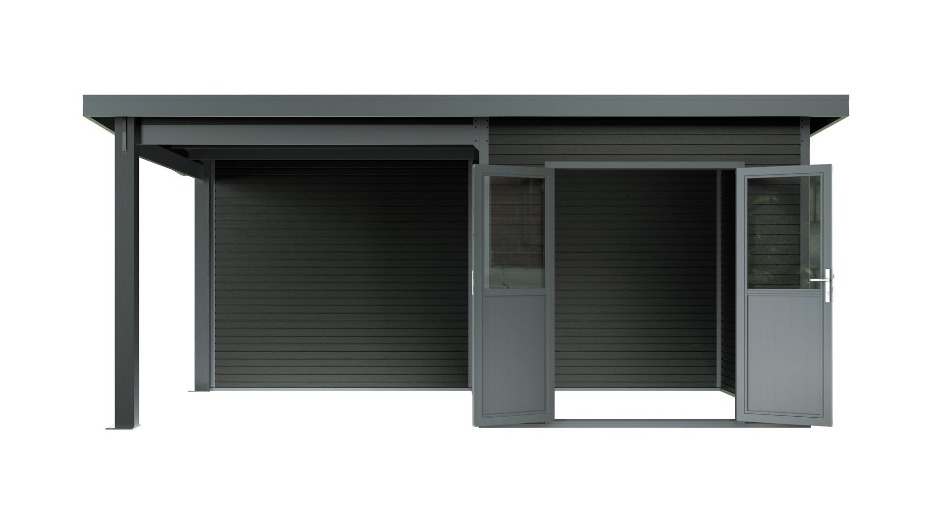 WPC Gartenhaus Linia 5228 mit Anbaudach und Rückwand, inkl. Dachrinnen-Set, Anthrazit