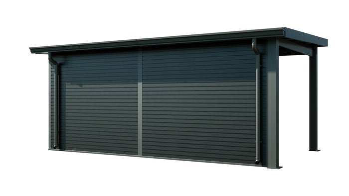 WPC Gartenhaus Linia 5228 mit Anbaudach und Rückwand, inkl. Dachrinnen-Set, Anthrazit