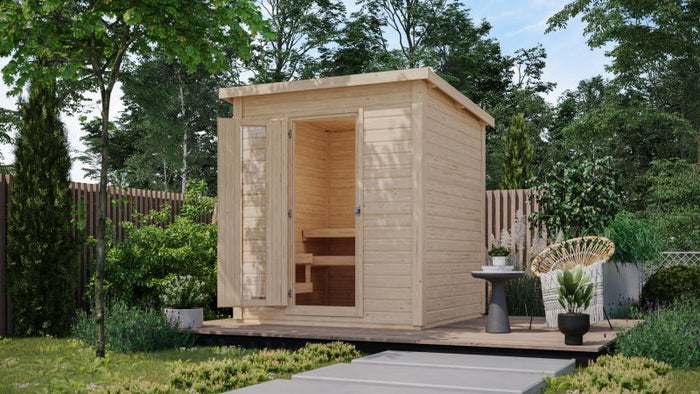 Karibu Saunahaus Hytti 2 38 mm - inkl. 9 kW Ofen integr. Steuerung - mit Energiespartür und Fußbode