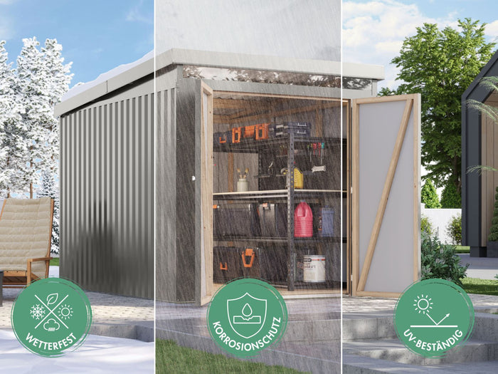 Karibu Metallhaus Aurum 3,5 in Anthrazit, inkl. Anbaudach 2 m