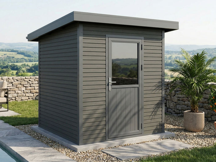 Linholm WPC Gartenhaus Linia 2020 inkl. Dachrinnen-Set, 2-farbig Grau/Anthrazit