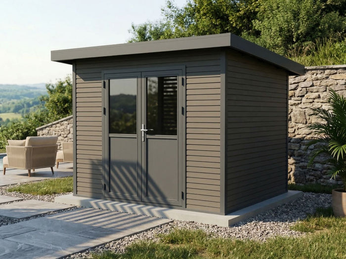 Linholm WPC Gartenhaus Linia 2824 inkl. Dachrinnen-Set, 2-farbig in Grau/Anthrazit