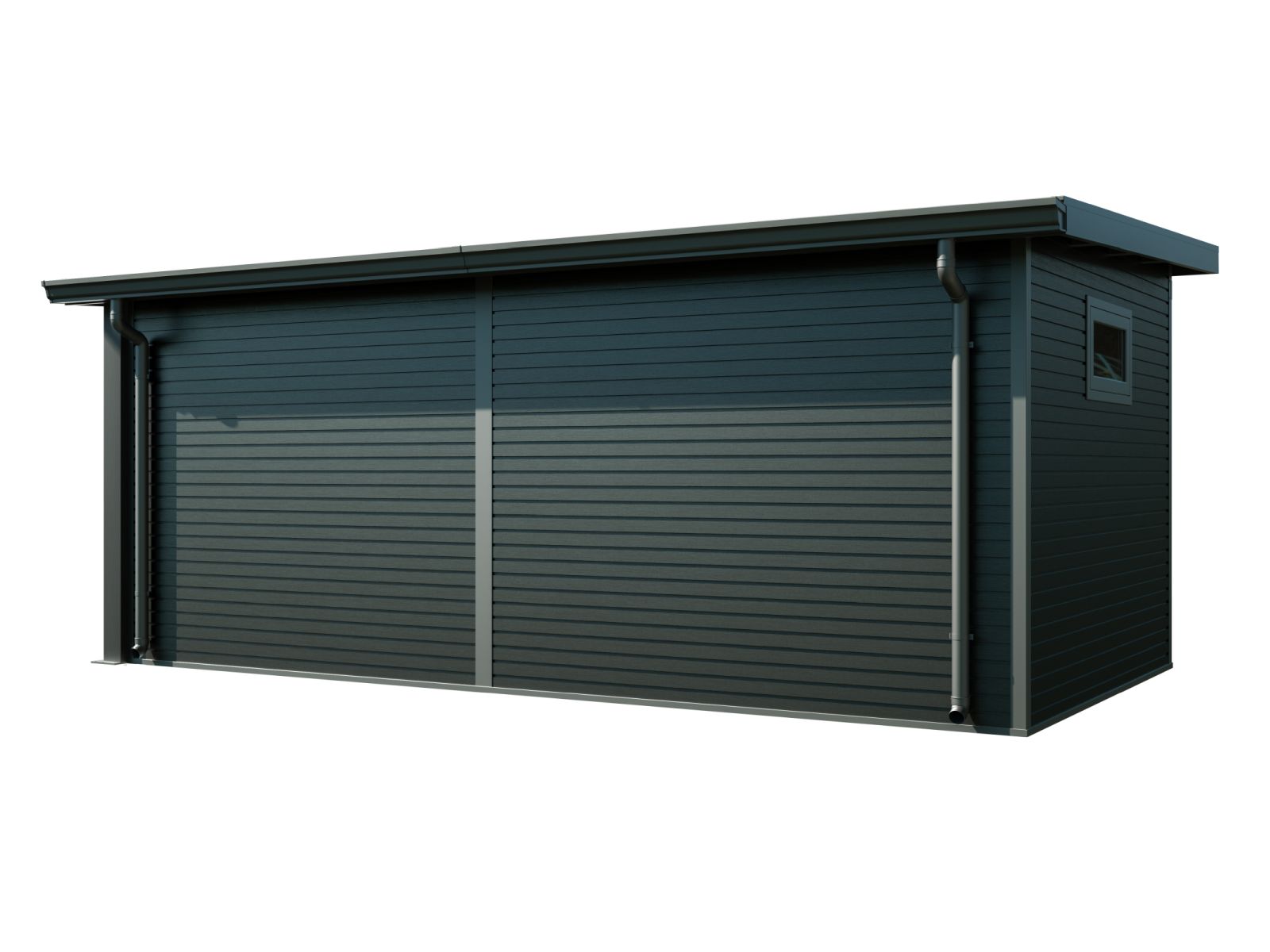 Linholm WPC Gartenhaus Linia 5628 mit Anbaudach und Rückwand, inkl. Dachrinnen-Set, Anthrazit