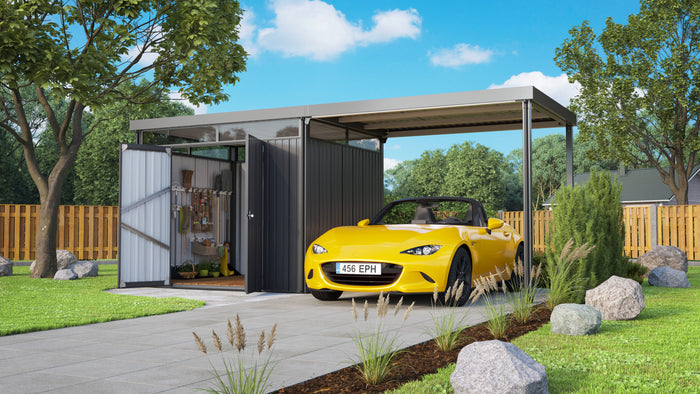 Pergart Gerätehaus Rheinfelden 108 anthrazit matt mit Schleppdach