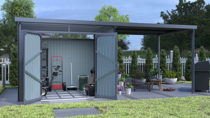 Pergart Gerätehaus Rheinfelden 108 anthrazit matt mit Schleppdach