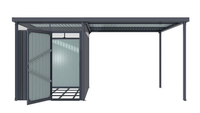 Pergart Gerätehaus Rheinfelden 78 anthrazit matt mit Anbaudach