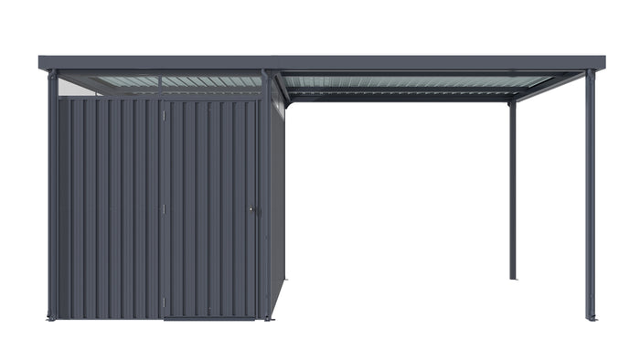 Pergart Gerätehaus Rheinfelden 78 anthrazit matt mit Anbaudach