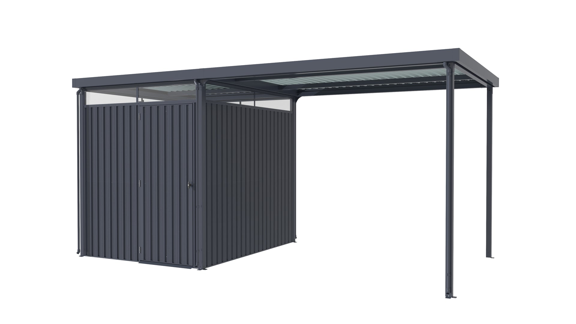 Pergart Gerätehaus Rheinfelden 78 anthrazit matt mit Anbaudach