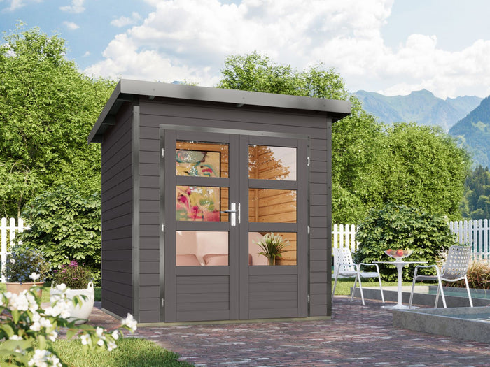 Karibu Hybrid Gartenhaus Pluto 1 B, terragrau/graualuminium, 28 mm