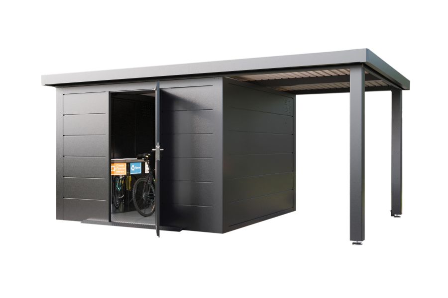 Wolff Finnhaus Metallgartenhaus Thorin 5424, Anthrazit, 1 flg, inkl. Seitendach rechts 2,40 m