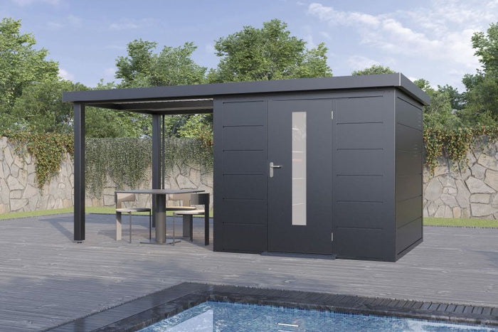 Wolff Finnhaus Metallgartenhaus Thorin 4824, Anthrazit, 1 flg, inkl. Seitendach links 2,40 m
