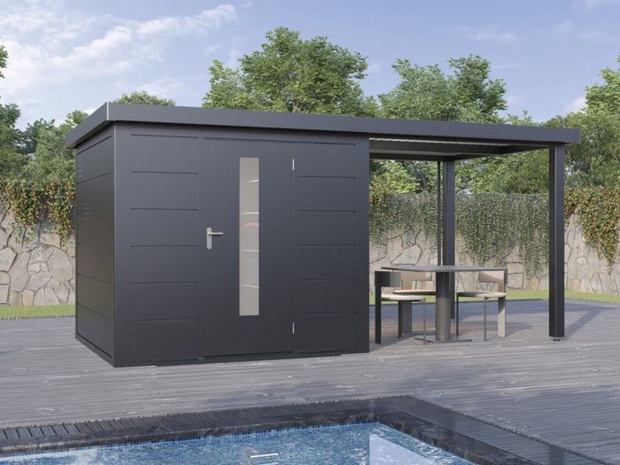 Wolff Finnhaus Metallgartenhaus Thorin 4824, Anthrazit, 1 flg, inkl. Seitendach rechts 2,40 m