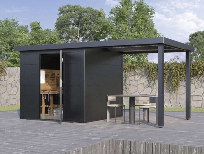 Wolff Finnhaus Metallgartenhaus Thorin 4824, Anthrazit, 1 flg, inkl. Seitendach rechts 2,40 m